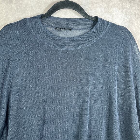 COS Sweater Womens Medium Navy Blue Knit Linen Silk Blend Short Sleeve Pullover - Picture 4 of 13